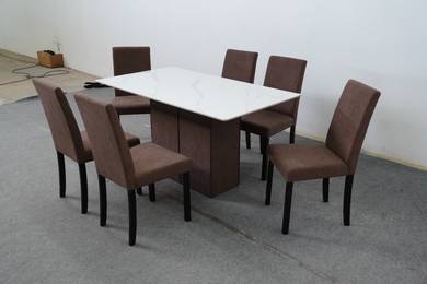【READY STOCK】Marble Dining Set (1+6) | Harga Murah
