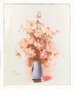 Framed Elegant Pink Roses Oil Painting