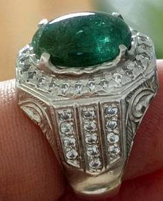 Cincin Perak Batu Zamrud Zambia Asli - Emerald