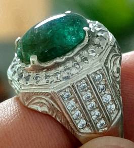 Cincin Perak Batu Zamrud Zambia Asli - Emerald