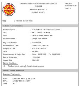 2.4 Acre Roadside Hilly Agriculture Land Next To SMK Sg. Paoh Sarikei
