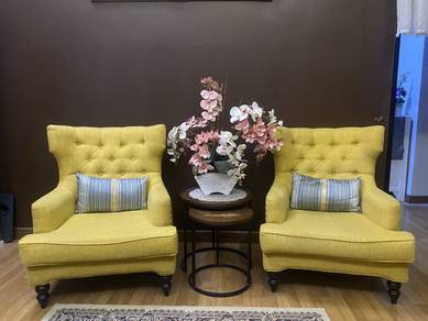 Set of 2 Yellow Tufted Wingback Armchairs