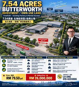 feature ad Butterworth Investment Land 7.54 Acres With Factory & Rental Income