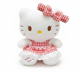 23cm Kawaii Sanrio Hello Kitty Gingham Dress Plush