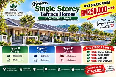 Super Value New Single Storey Terrace Homes in Seremban Town
