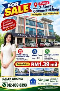 Prime 3-Storey Commercial shop facing Main Jln Matang Baru, Kuching