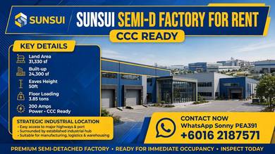 SUNSUI Semi-Detached Factory CCC READY Strategic Location | Modern