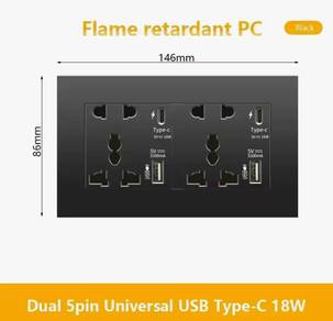Dual 5-Pin Universal Wall Socket with Type-C 18W