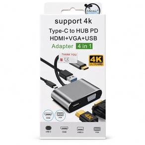 Sonic Type-C to HDMI + VGA + USB Hub Adapter 4-in-