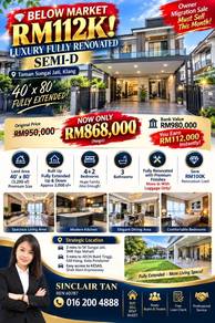 40x80 Below Market Renovated and Extended Taman Sejati Klang Semi D