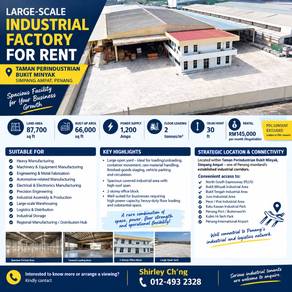 Bukit Minyak Large Scale Industrial Factory Warehouse For Rent !