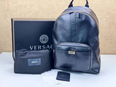 Versace 1020735 Greca Embossed Leather Backpack
