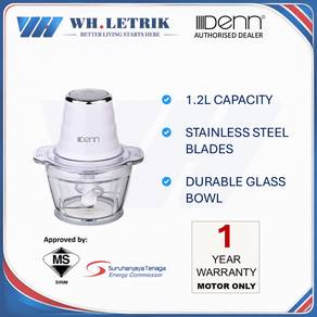 "SIRIM APPROVED" Denn 1.2L Glass Bowl Chopper