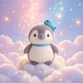 23cm Kawaii Baby Penguin with Tiny Fish Plush Toy