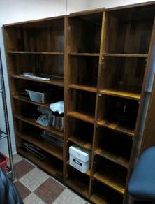 Large wooden bookshelf and storage organizer rack