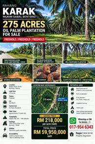 Pahang Karak | 275 Acres Freehold Land For Sale