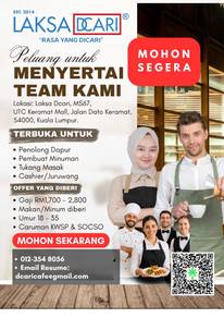 Juruwang, Bancuh air, Tukang Masak, Delivery food