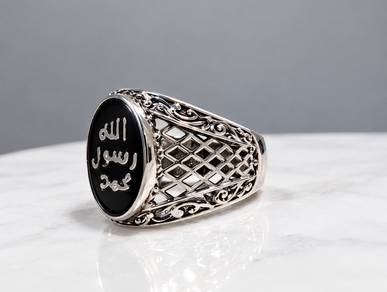 Elegant Islamic Silver Ring for Men | Black Stone 