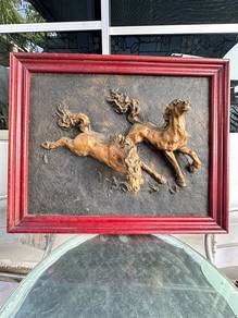 Bronze/copper tooling 2 headed horses in frame