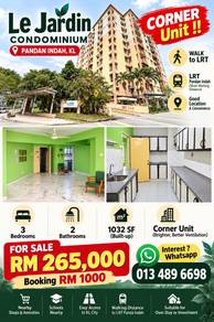 Corner Unit , Below Market , Booking RM 1000 , Le Jardin Condo , Pandan Indah Walk to LRT