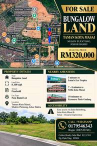 Freehold Bungalow Land 8,100 sqft @ Taman Kota Masai, Johor Bahru