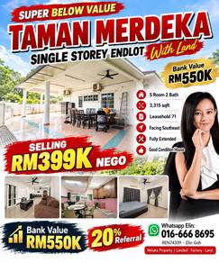Melaka Taman Merdeka Single Storey End Lot With Extra Land