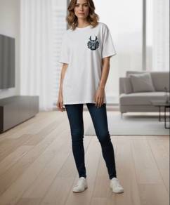 White Oversized Samurai Graphic T-Shirt Holo