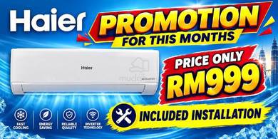 1hp Haier inverter aircond baru free pasang M22