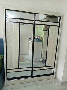 Sliding Door Wardrobe with Mirror Light Wood Finis