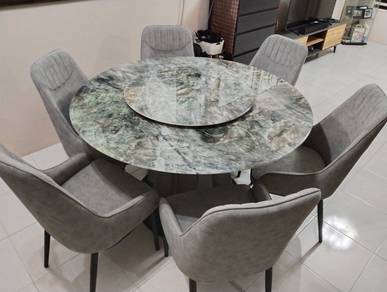 Meja marble bulat 6 kerusi
