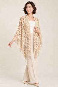 Hand Crochet Woolen Shawl/Cardigan - Beige