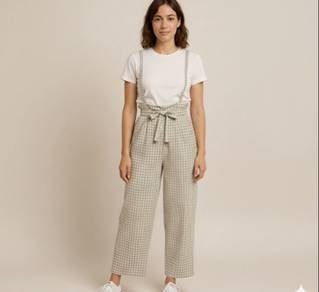 Checkered Romper Pants Mint Green High-Waist