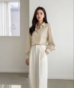 SHEIN Beige Formal Blouse Button Long Sleeves