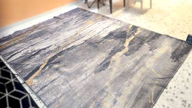 Modern Abstract Marble Rug Carpet with Gold, 2mx3m