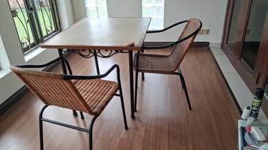 Dining Table with 2 Rattan Chairs