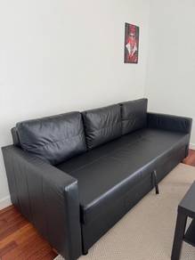 Black Leather 3-Seater Sofa/ Black Coffee Table