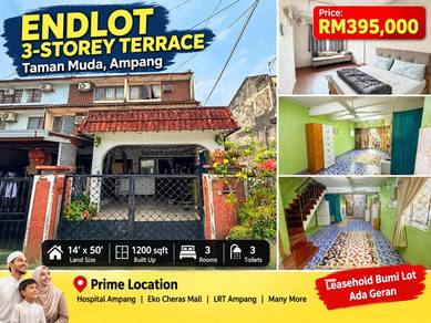 ENDLOT 3Bilik 3Tandas Lokasi Hebat 3-Storey Terrace Taman Muda, Ampang