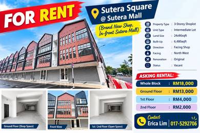 Skudai/ Sutera Mall/ Sutera Square/ Brand New Shop/ Office/ For Rent