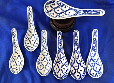 Thailand Hand Painted Blue & White Ceramic Spoons