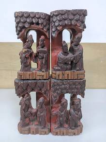 Set of 4 Chinese Figure Wood Carvings | 中式人物木雕一套四件