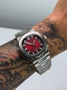 Custom S. Mod 40mm Red Vignette Silver Nautilus