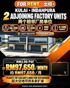 Two Adjoining Factory Units for Rent, Kawasan Perindustrian Indahpura