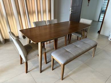 TIMBER Dining Table 6-Seater (4 Chairs & 1 Bench)