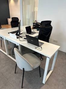 Modern White Office L-Desk & Chairs Set