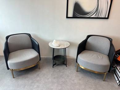 Modern Gray Armchairs with Gold Accents Set