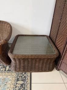 Rattan Glass Top Coffee Table / Meja Rotan