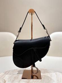 Christian Dior Saddle Bag In Black Calf Leather