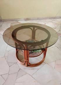 Vintage Rattan Coffee Table with Smoked Glass Top