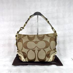 Coach Signature Carly Beige Brown Hobo Shoulder