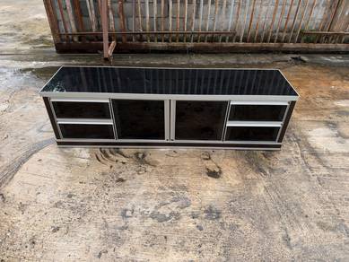 6ft Glass TV Cabinet Console Drawer Rack Shelves